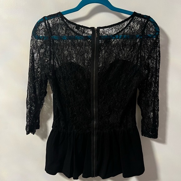 Guess Peplum Top With Lace and Zipper Back - Picture 3 of 8